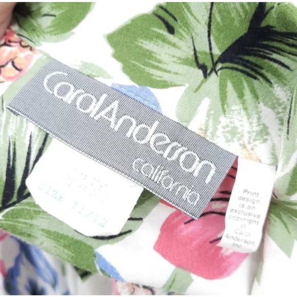 VTG 80s Carol Anderson Pink Blue Yellow Floral Button Front Midi Dress Size 12 - Picture 3 of 12